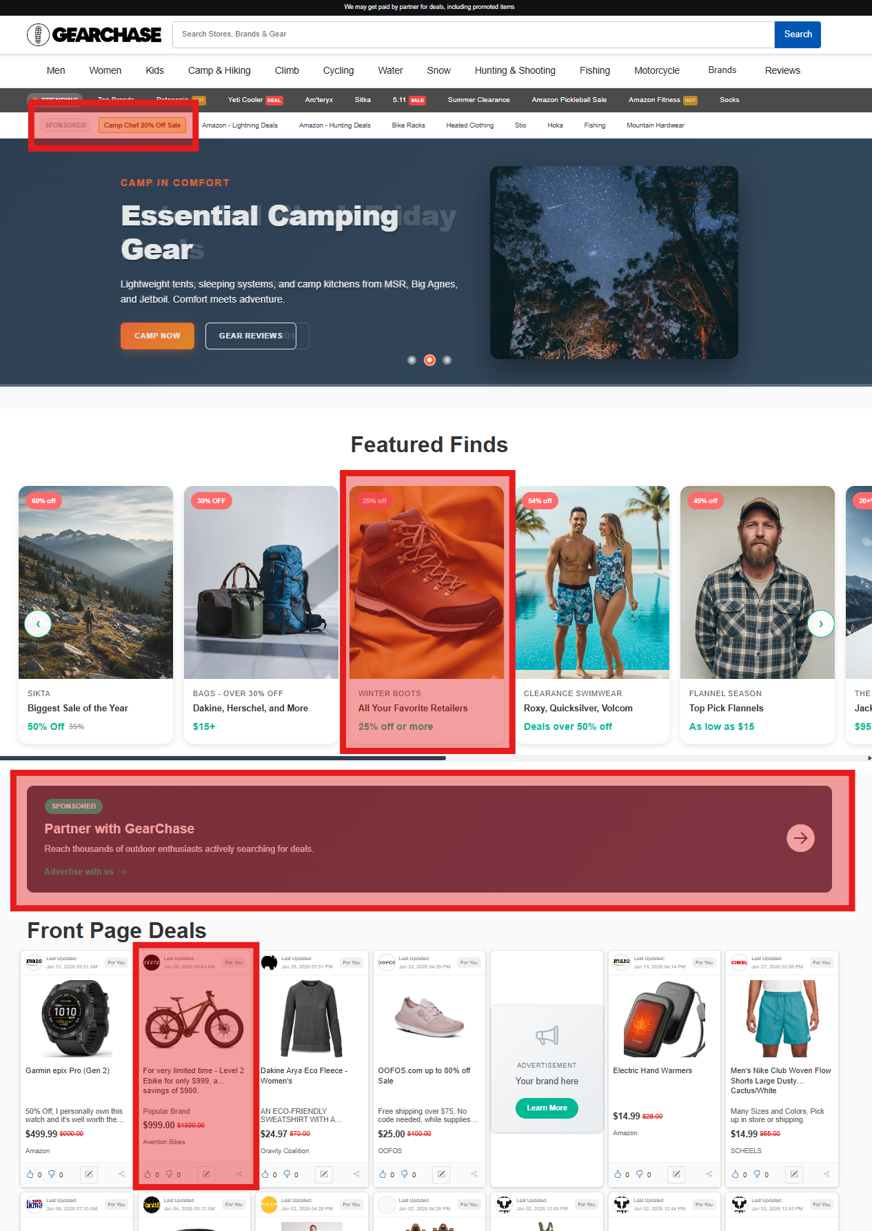 GearChase homepage ad placement example